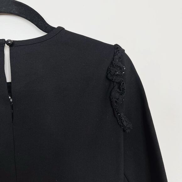 Kate Spade Lace Yoke Ponte Long Sleeve Dress Black XSmall XS Keyhole Back - Picture 5 of 10